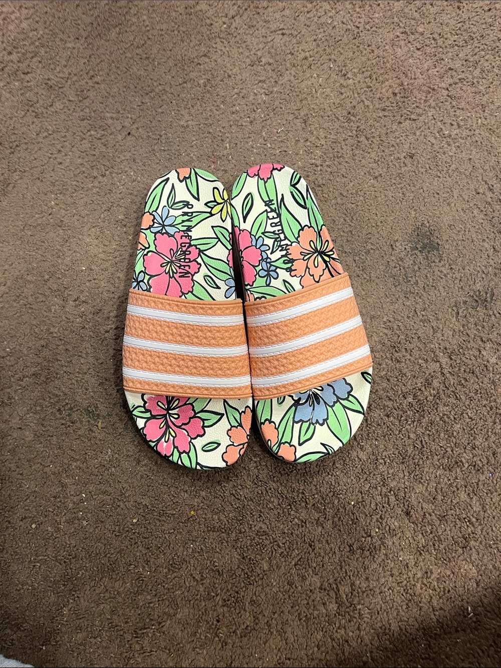 adidas Originals Floral Slide Sandals - Peach Strap, Multicolor Footbed